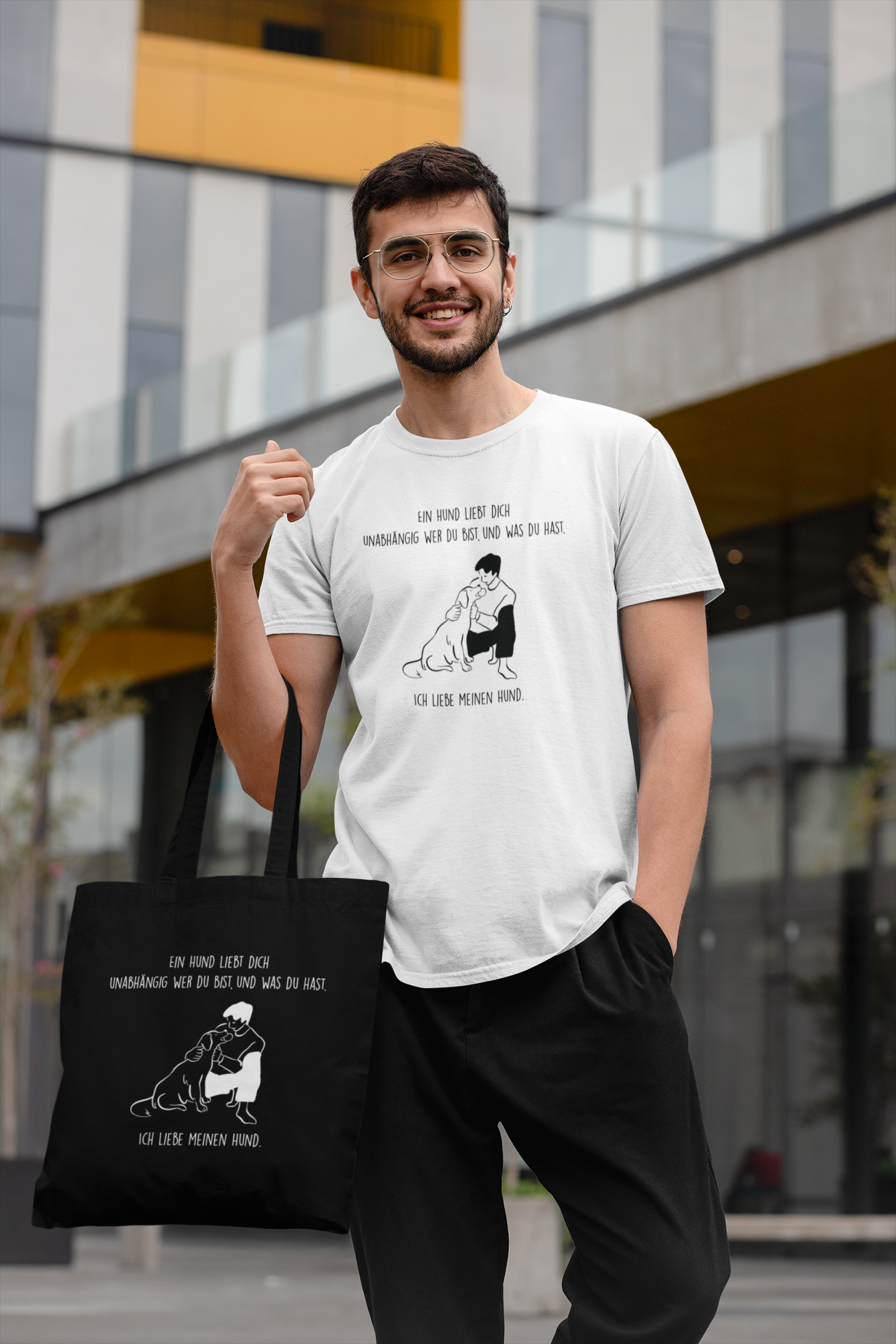 Einkaufstasche (mit langen Henkeln): "Ich liebe meinen Hund"