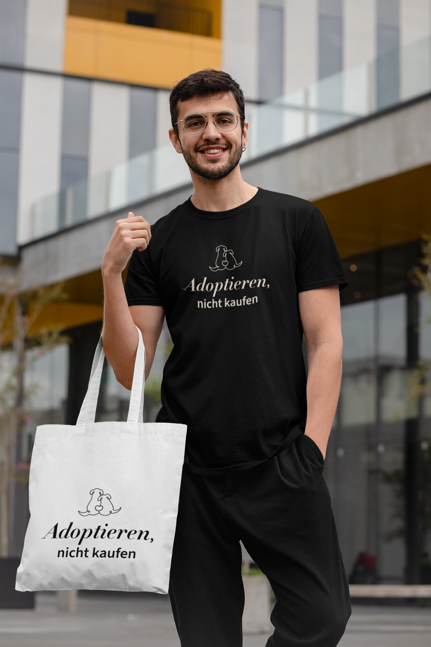Einkaufstasche (mit langen Henkeln): "Adoptieren, nicht kaufen"